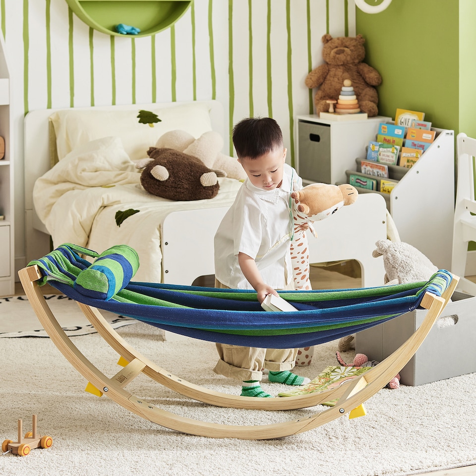 image 1 of SoBuy Kids Rocking Chair with Hammock & Pillow, Multicolor, 48.0x14.2x18.9 in, 4 kg - KMB16-J
