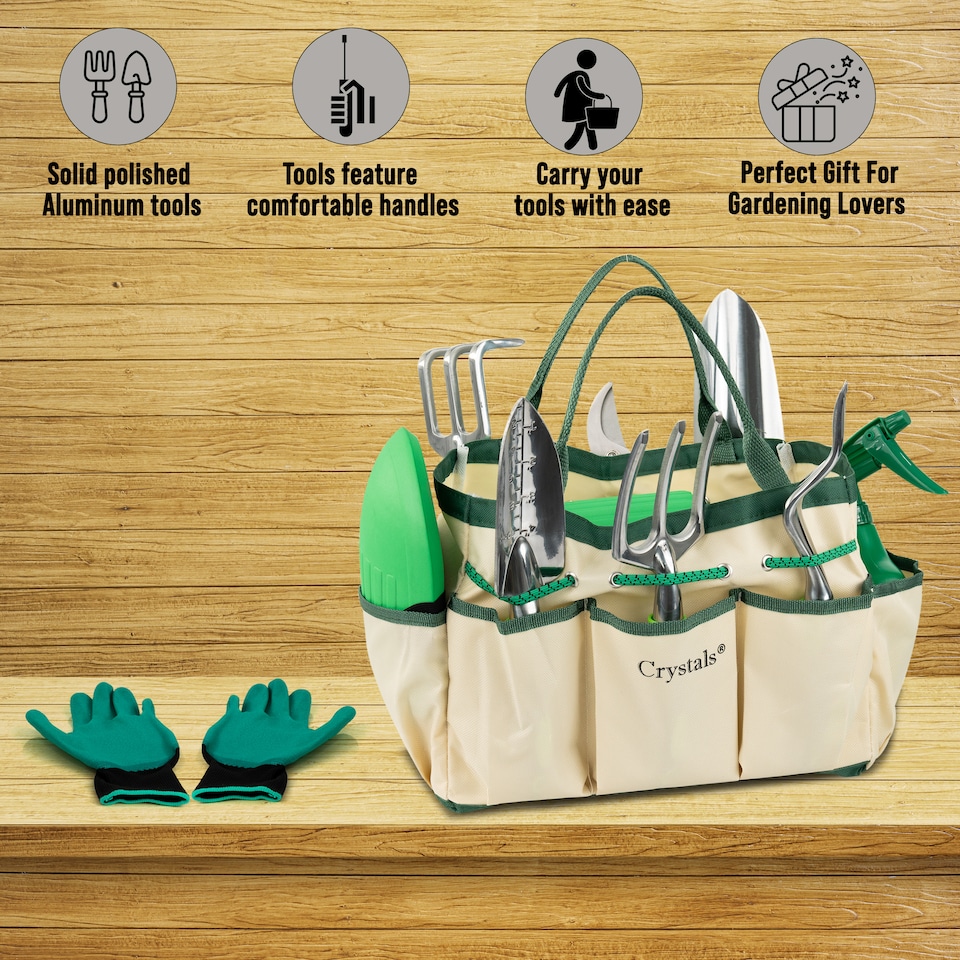 image 1 of 11pc Heavy Duty Stainless Steel Garden Tool Set with Tote Bag Durable Hand Tools