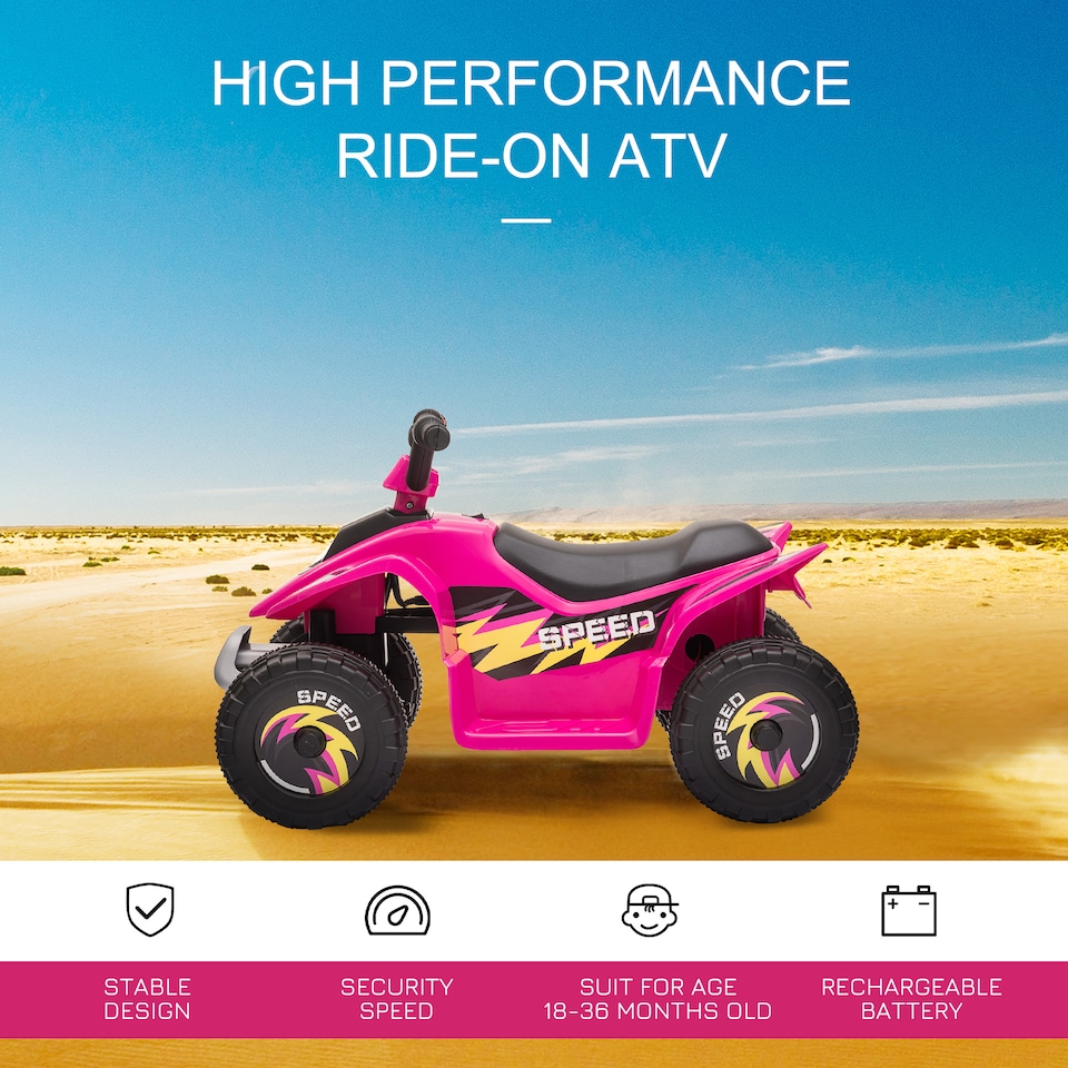 image 1 of HOMCOM 6V Kids Electric Ride on Car All Terrain Vehicle Toy Quad Bike with Forward Reverse Functions Toddlers for 18-36 Months Old Pink