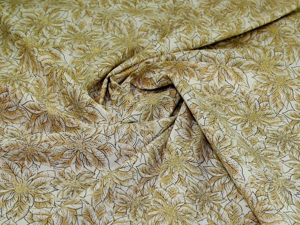 Cream Metallic 100% Cotton Fabric for Bag Making, Dressmaking, Quilting, 140cm / 55" Wide - per metre
