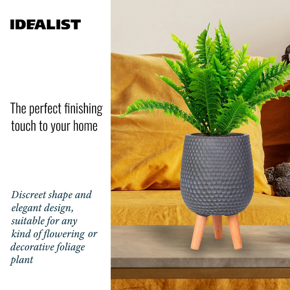 image 1 of Honeycomb Style Green Grey Planter with Legs, Round Indoor Plant Pot Stand for Indoor Plants by Idealist Lite D21 H34 cm, 6L