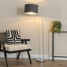ValueLights Curva Chrome Arched Floor Lamp with Charcoal and Metallic Chrome Inner Drum Lamp Shade