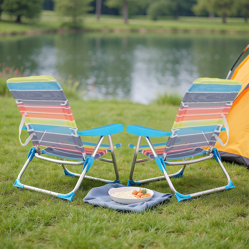 image 1 of COSTWAY 2 Pack Beach Chair for Adults Foldable 4 Position Reclining Picnic Chair