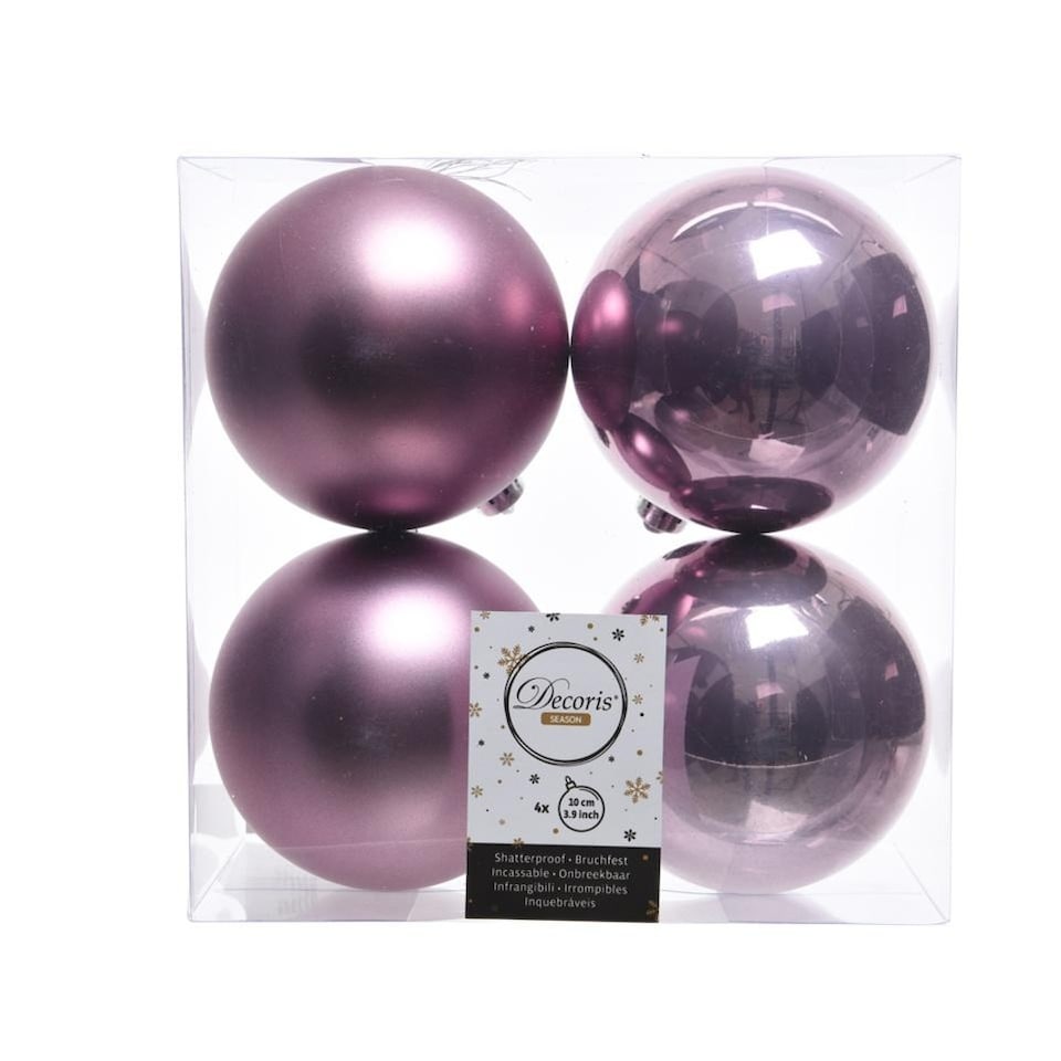 Kaemingk Shatterproof Plain Christmas Baubles (Pack Of 4) | Purple | Lilac | 10cm | 1