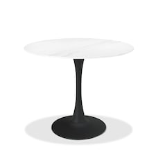 Bentley Designs - Mason White Sintered Stone Circular Dining Table With Black Sand Powder Coated Base