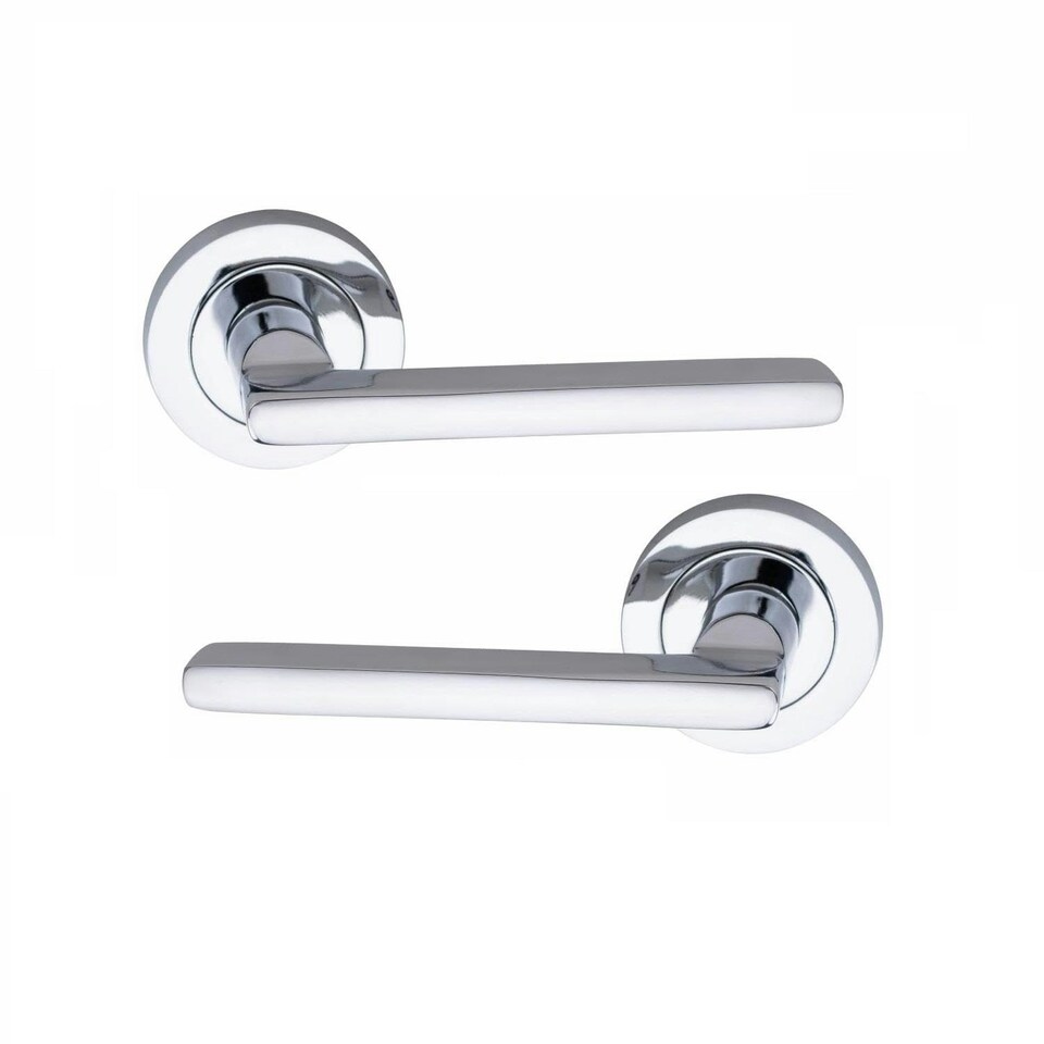 image 1 of Golden Grace 1 Pair Leon Design Classic Door Handles Set in Polished Chrome with Spindle and Fixings | Chrome | 1 Pair
