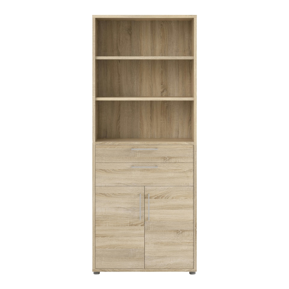 image 1 of Prima Bookcase 3 Shelves with 2 Drawers 2 Doors in Oak