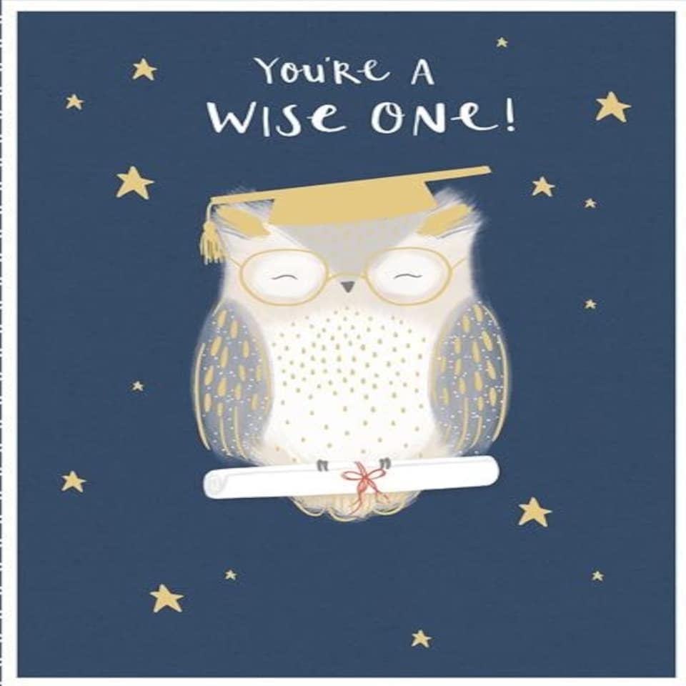 image 1 of Graduation Congratulations Card Owl, You're a Wise One! Gold Foil Finish