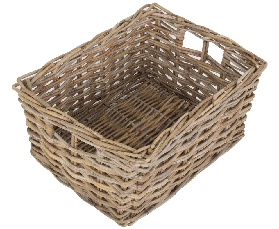 image 1 of Large Rectangular Grey Rattan Storage Basket | Grey | Grey