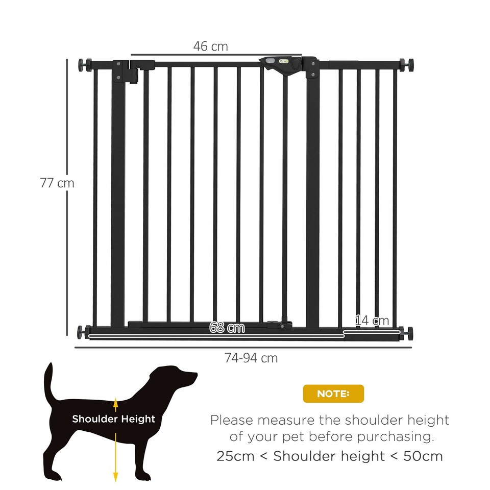 image 1 of PawHut Adjustable Safety Gate w/ 1 Extensions and Four Adjustable Screws, Black