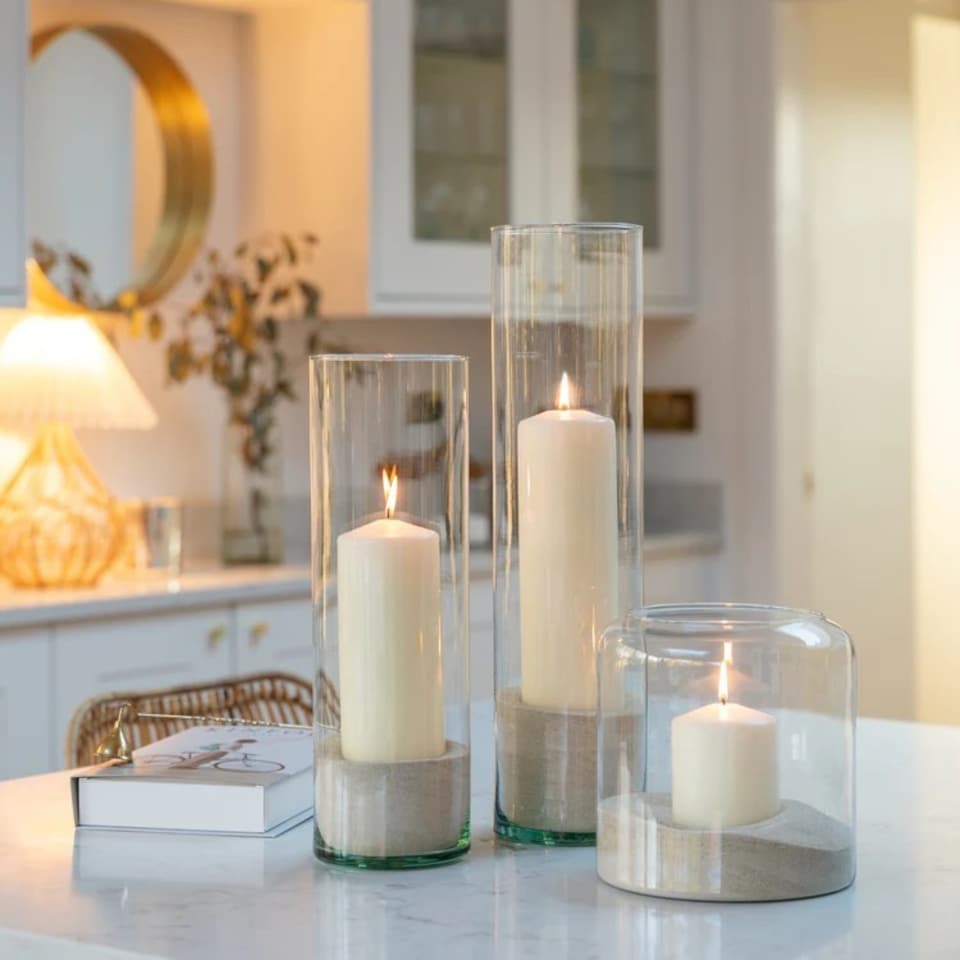 image 1 of Cylinder Lantern with Sand - Glass - L12 x W12 x H26 cm - Clear