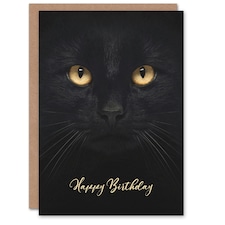 Happy Birthday Black Cat Face Close Up Photo Birthday Card