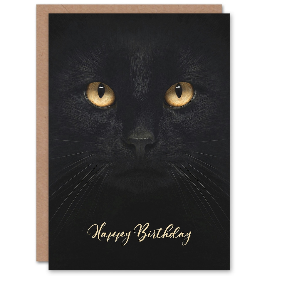 image 1 of Happy Birthday Black Cat Face Close Up Photo Birthday Card