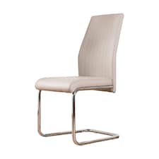Furniturebox 2x Lorenzo Cappuccino Beige Faux Leather Chrome Dining Chairs