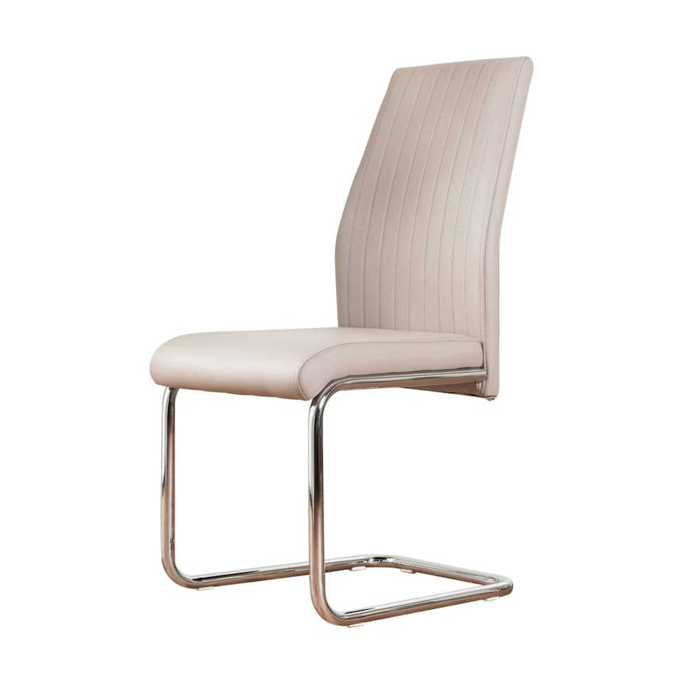 image 1 of Furniturebox 2x Lorenzo Cappuccino Beige Faux Leather Chrome Dining Chairs