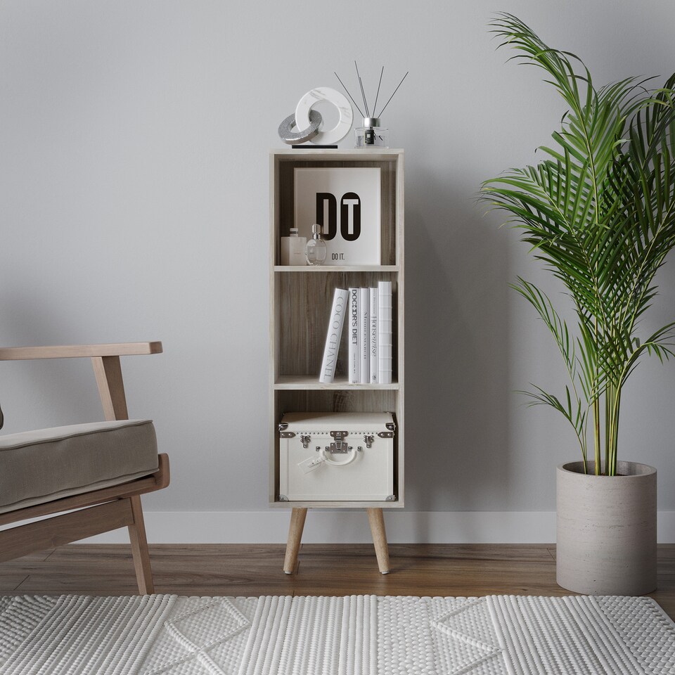 image 1 of 3-Tier Cube Display Cabinet with Scandinavian Legs | Brown | Antique Oak & Beech | 1