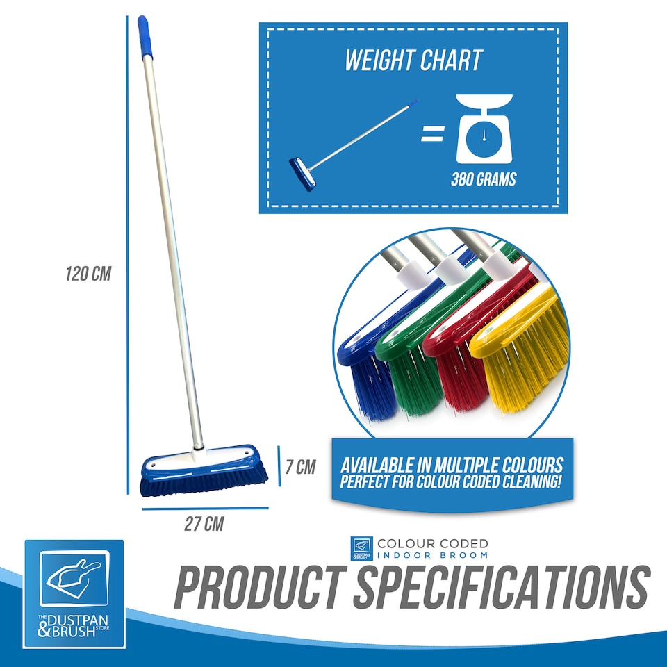 image 1 of TDBS Colour Coded Indoor Sweeping Broom with Scraper