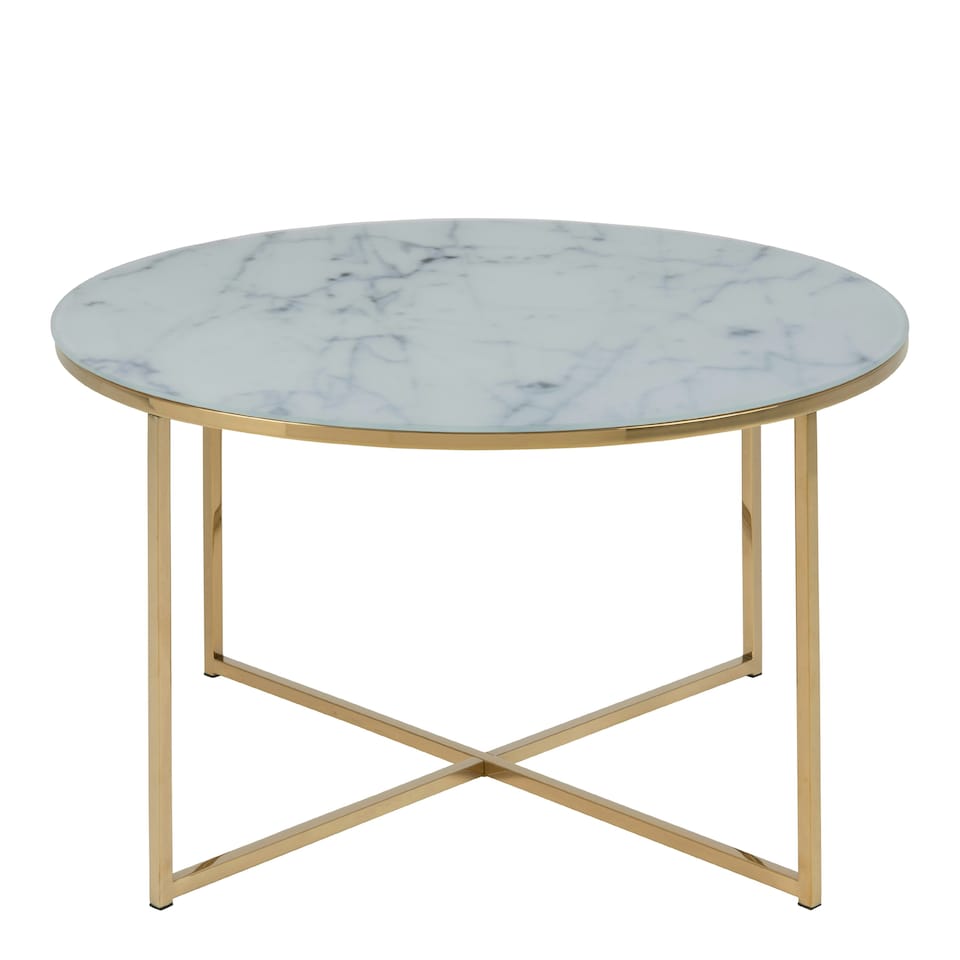 image 1 of Alisma Round Coffee Table with White Marble Effect Glass Top & Gold Legs