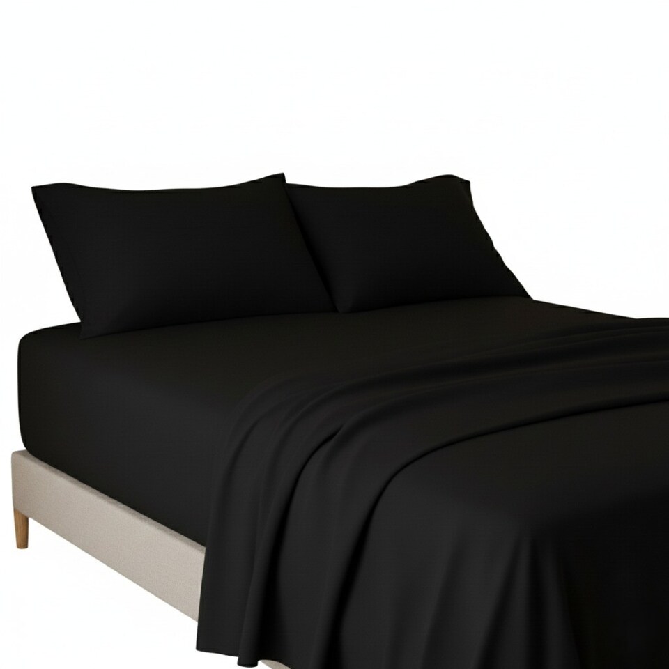image 1 of Flannelette Flat Sheet Soft Brushed Cotton Bedding for Warmth Comfort | Black | Double