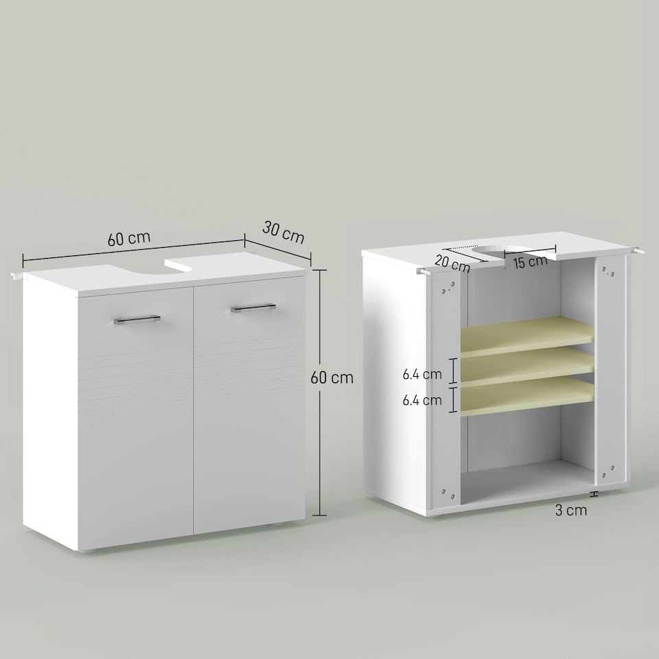 image 1 of kleankin Bathroom Pedestal Under Sink Cabinet with Storage Shelf Double Door White | White