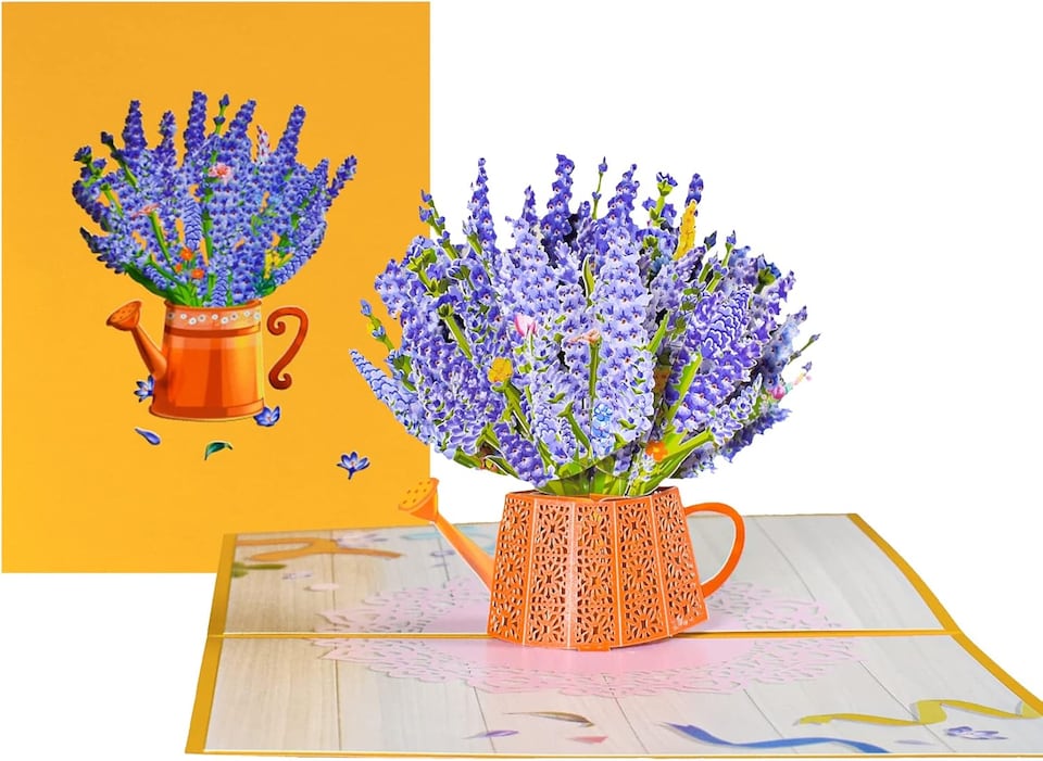 image 1 of Lavender Vase 3D Pop Up Greeting Card - Mother's Day Anniversary Birthday Get Well