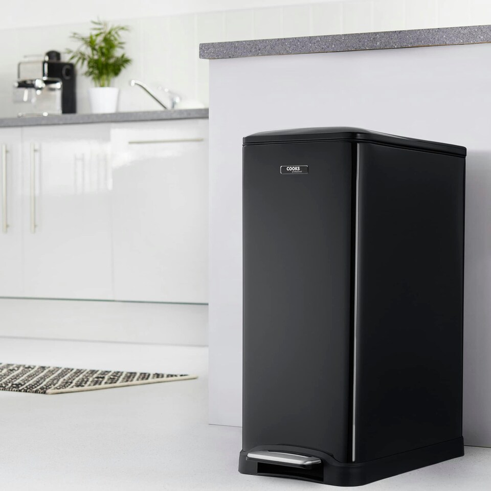 image 1 of Cooks Professional Dual Recycle Slimline Pedal Bin 50L | 20L & 30L Removable Compartments | Black Black