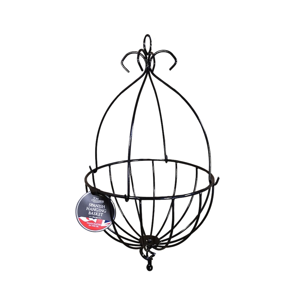 image 1 of Tom Chambers Black Metal Spanish Garden Flower Wall Hanging Basket Large 35cm 14 inch - Without Bracket | Black | Black