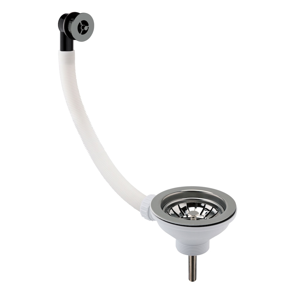 image 1 of Balterley Fireclay Kitchen Sink Basket Strainer Waste with Overflow | Silver | Brushed Nickel | 1