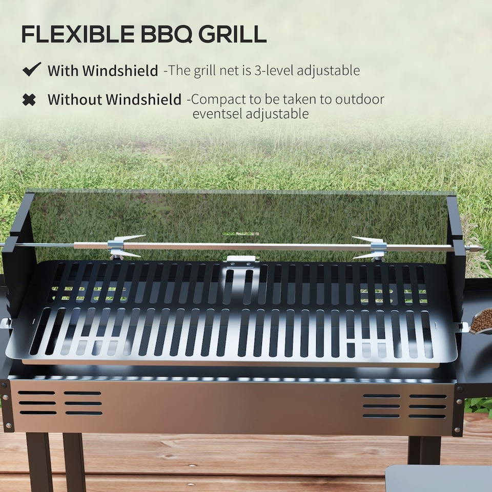 image 1 of Outsunny BBQ Rotisserie Charcoal Spit Roasting Machine w/ 3-Tier Grill Grate