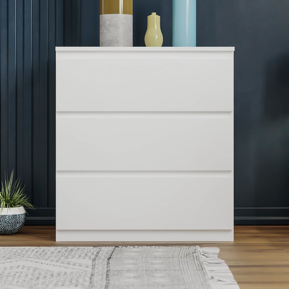 image 1 of Vida Designs Denver 3 Drawer Chest of Drawers Bedroom Storage, White