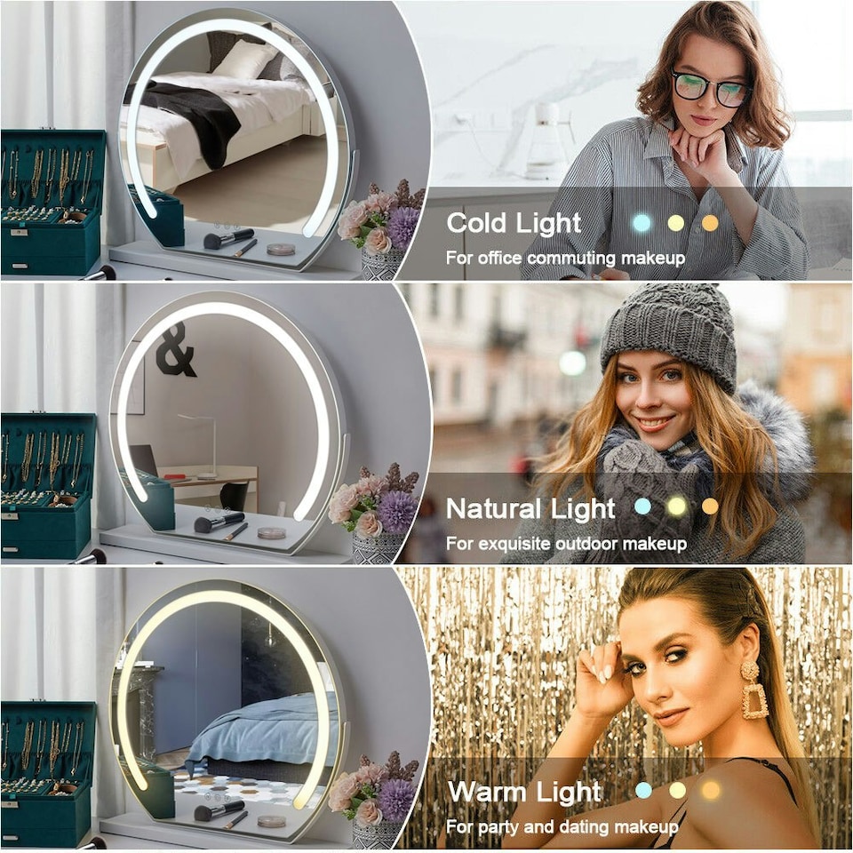image 1 of Living and Home Round Hollywood Vanity LED Makeup Mirror