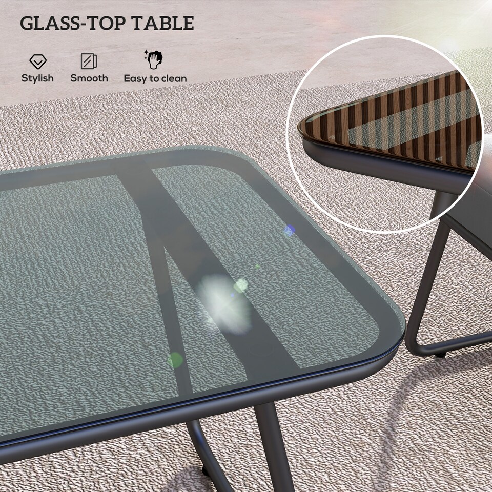 image 1 of Outsunny 4 Piece Rattan Garden Furniture Set, Wicker Patio Outdoor Furniture Set with Loveseat, Armchairs, Glass Top Coffee Table and Cushions for Patio, Conservatory, Balcony, Grey | Grey