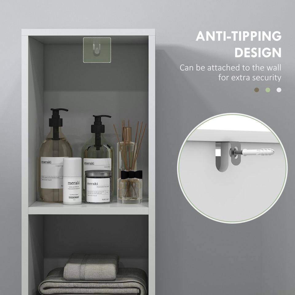 image 1 of HOMCOM Narrow Bathroom Cabinet, Slim Bathroom Cupboard, White White
