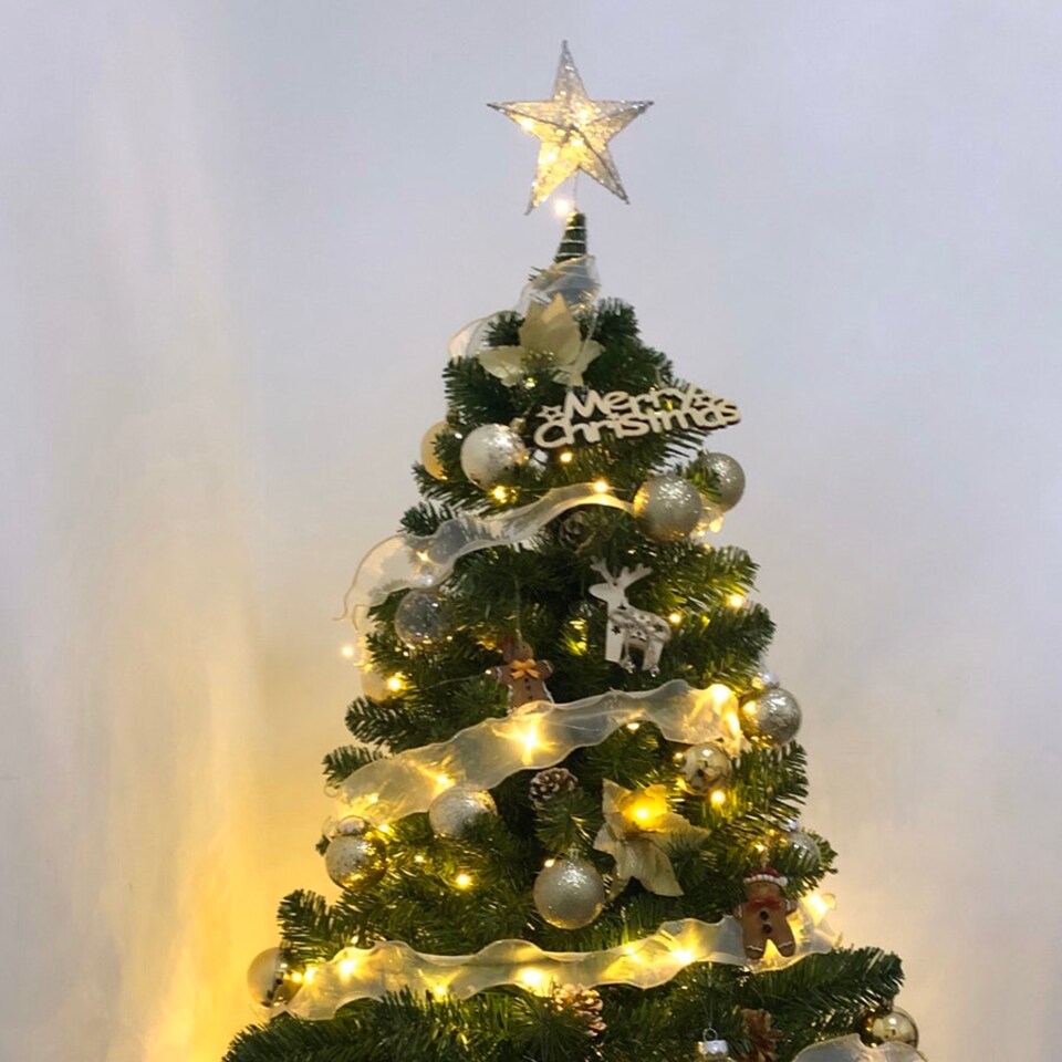 image 1 of Living and Home Decorative Star Sequins Christmas Tree Topper with LED Lights, Silver-25*28cm