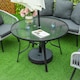 image 2 of Outsunny 106cm Round Garden Dining Table with Parasol Hole Glass Top