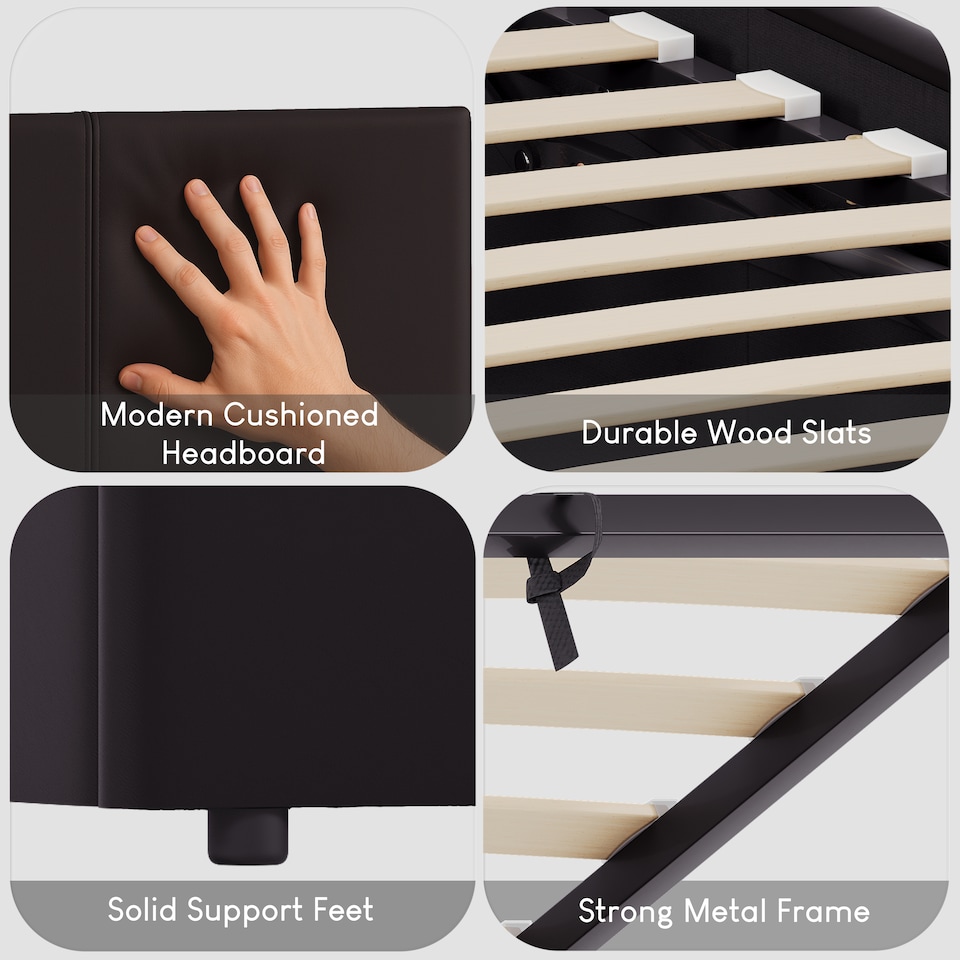 image 1 of Vida Designs Lisbon Single Ottoman Faux Leather Bed, Brown & Gel Memory Foam Pocket Spring Mattress, Single