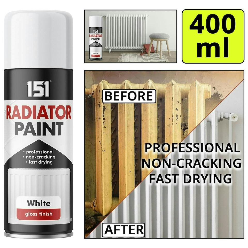 image 1 of 151 White Radiator Spray Paint 400ml Use for Gloss Finish Metal & Rustproof White