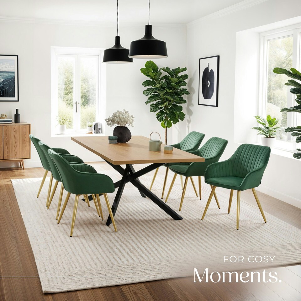 image 1 of Dining Chair Marilyn - quilted velvet, continuous backrest, gold steel legs - per piece Green | Dark Green/Gold