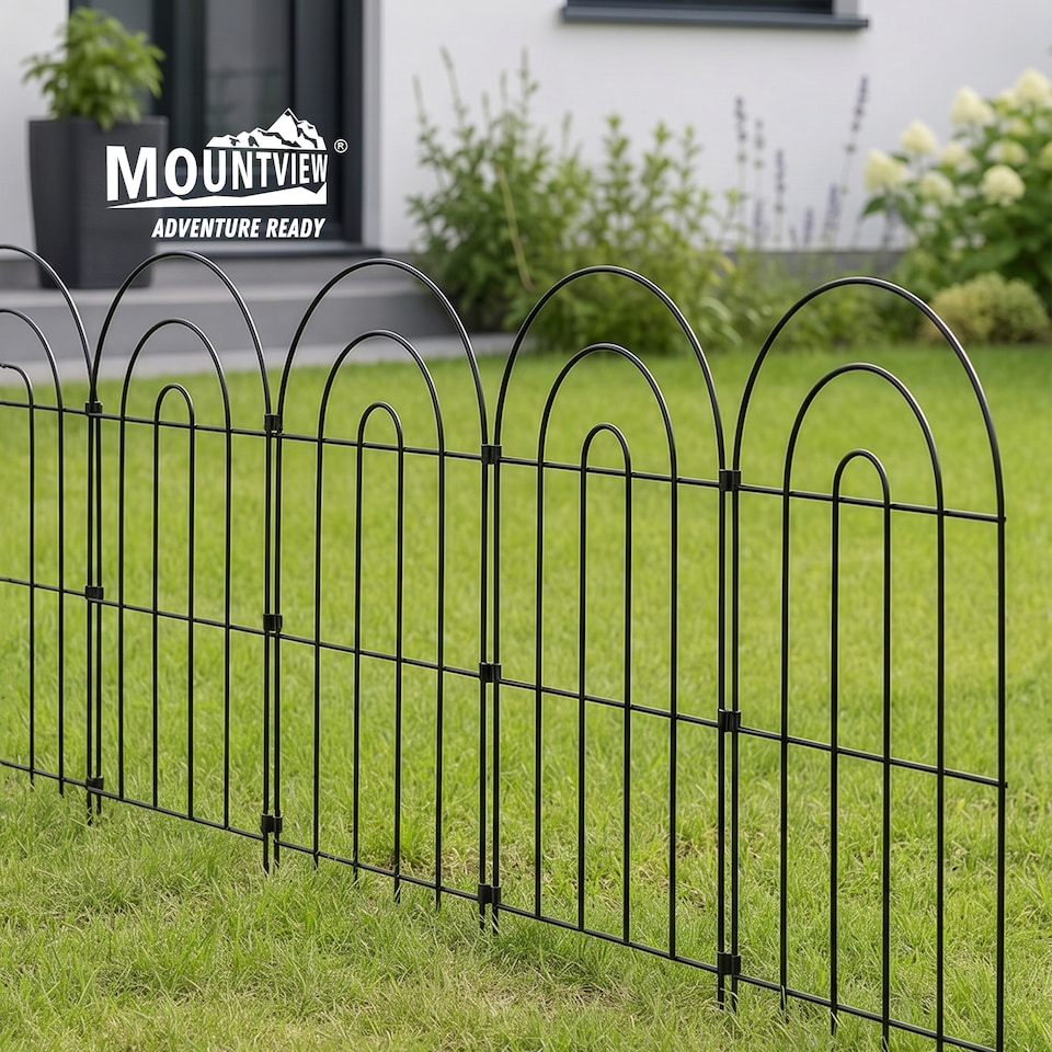 image 1 of Mountview Garden Fence 10pc Metal Dog Fence Picket Fence Black Steel