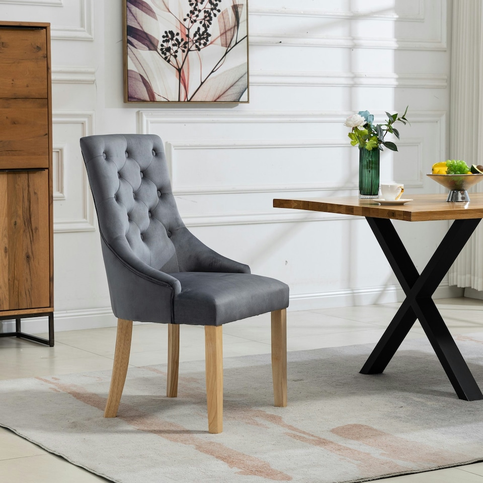 image 1 of Ravenna Velvet Dining Chairs - Set of 2 - Grey