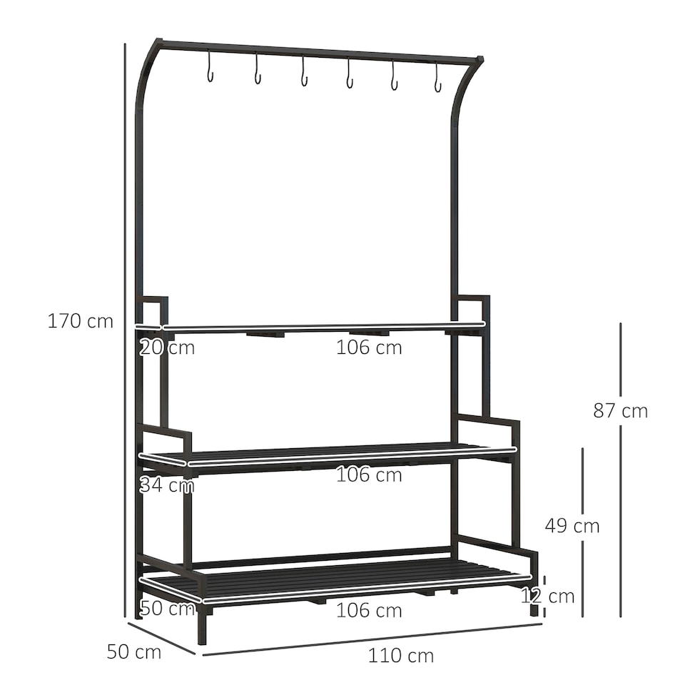 image 1 of Outsunny 3 Tiered Plant Rack Stand with Hanging Hooks for Indoor Outdoor Use