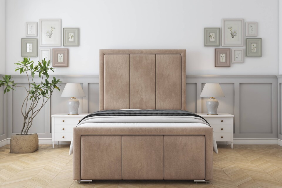image 1 of Sloomy Lancaster Mink Naples Bed Frame With Mattress With 50" Upholstered Headboard 5' King