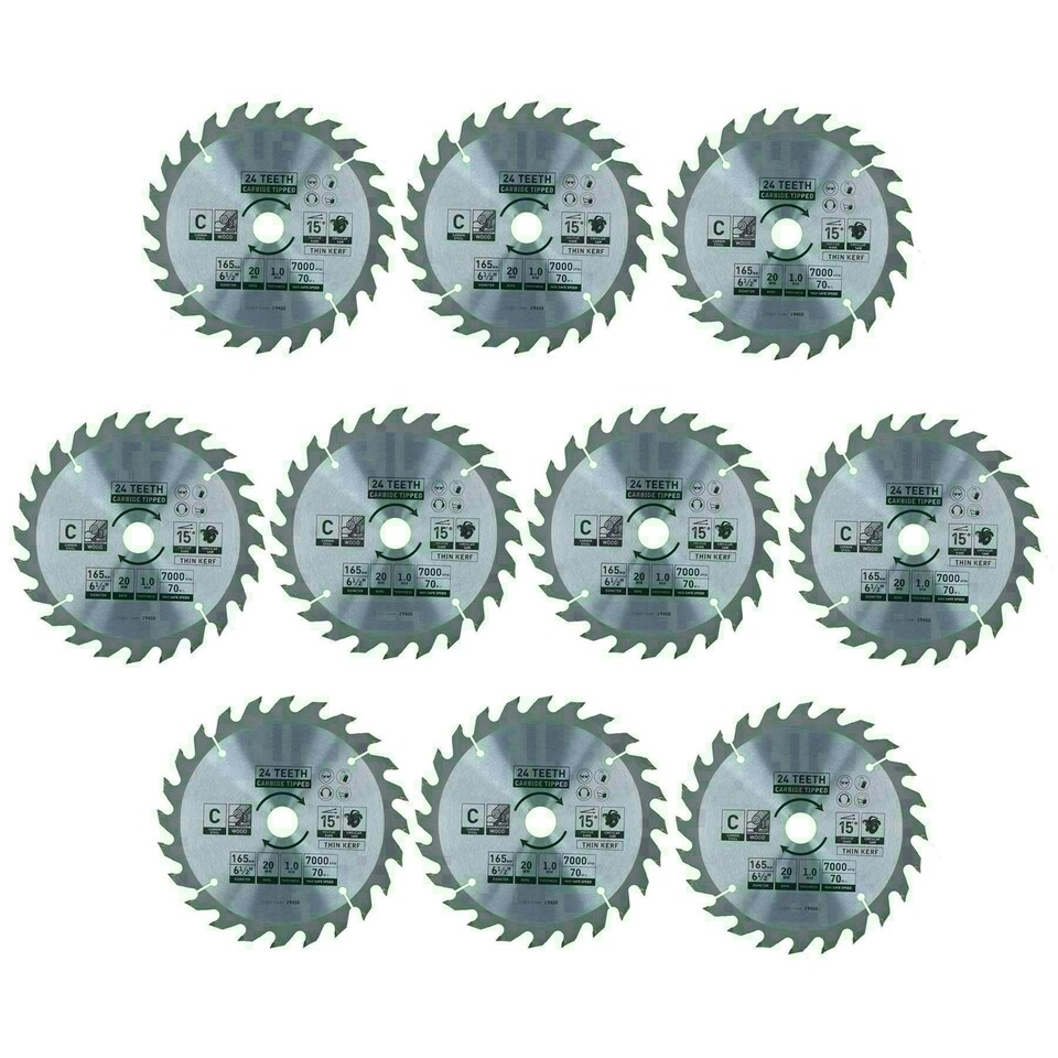 image 1 of Circular Saw Blade 165mm x 16 / 20mm 24 Teeth TCT Cutting Disc Wood 10pc