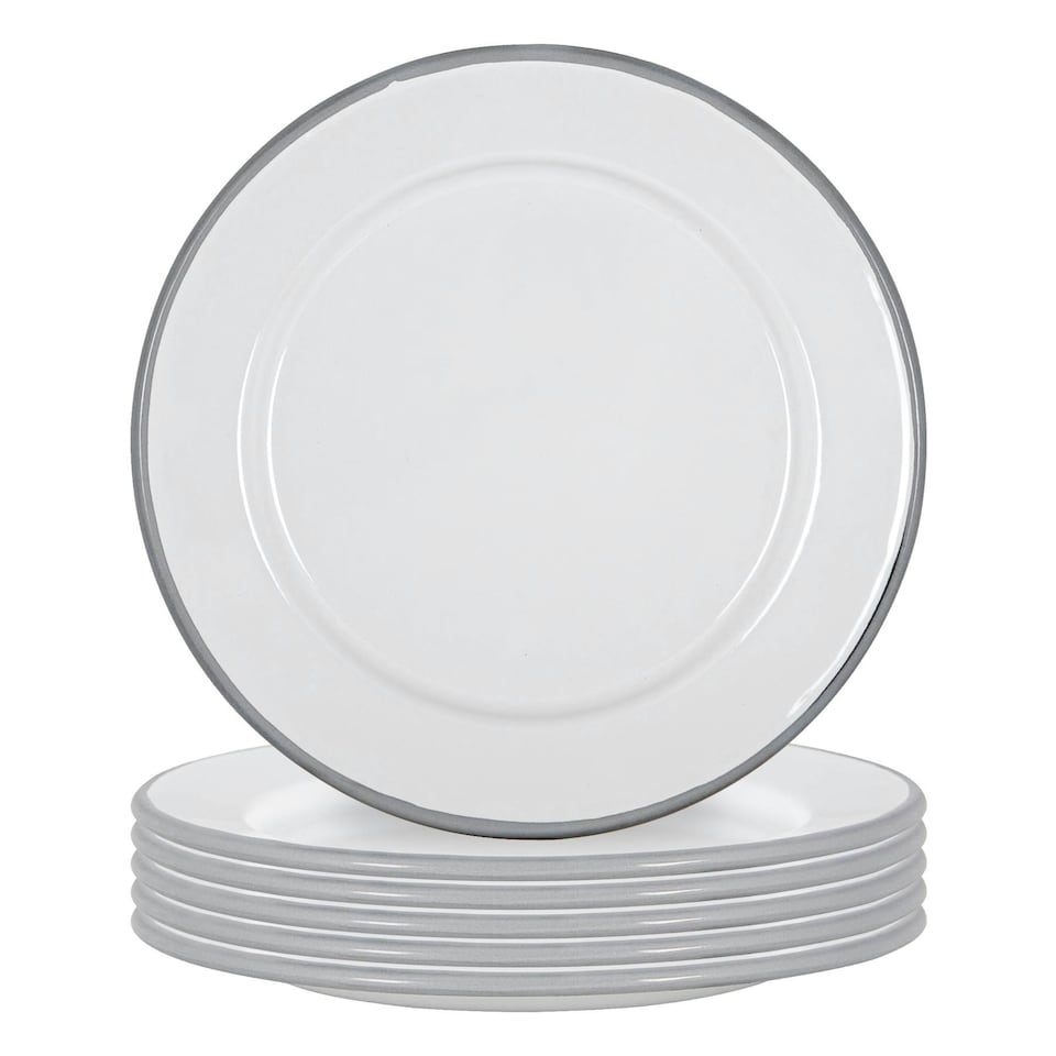 image 1 of Argon Tableware White Enamel Side Plates - 20cm - Grey - Pack of 6 Grey