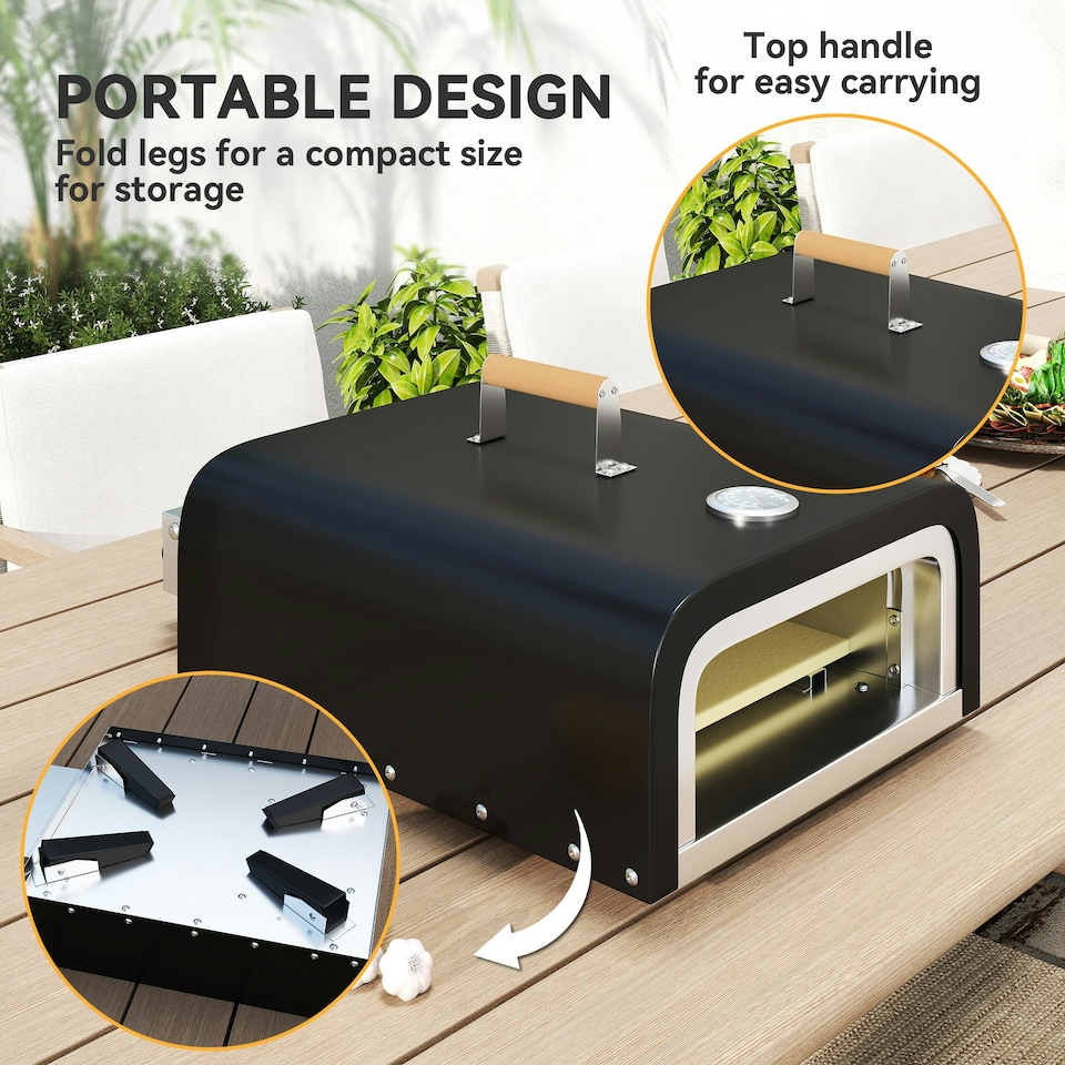 image 1 of Outsunny Outdoor Tabletop Gas Pizza Oven with 12" Pizza Stone & Peel, Black
