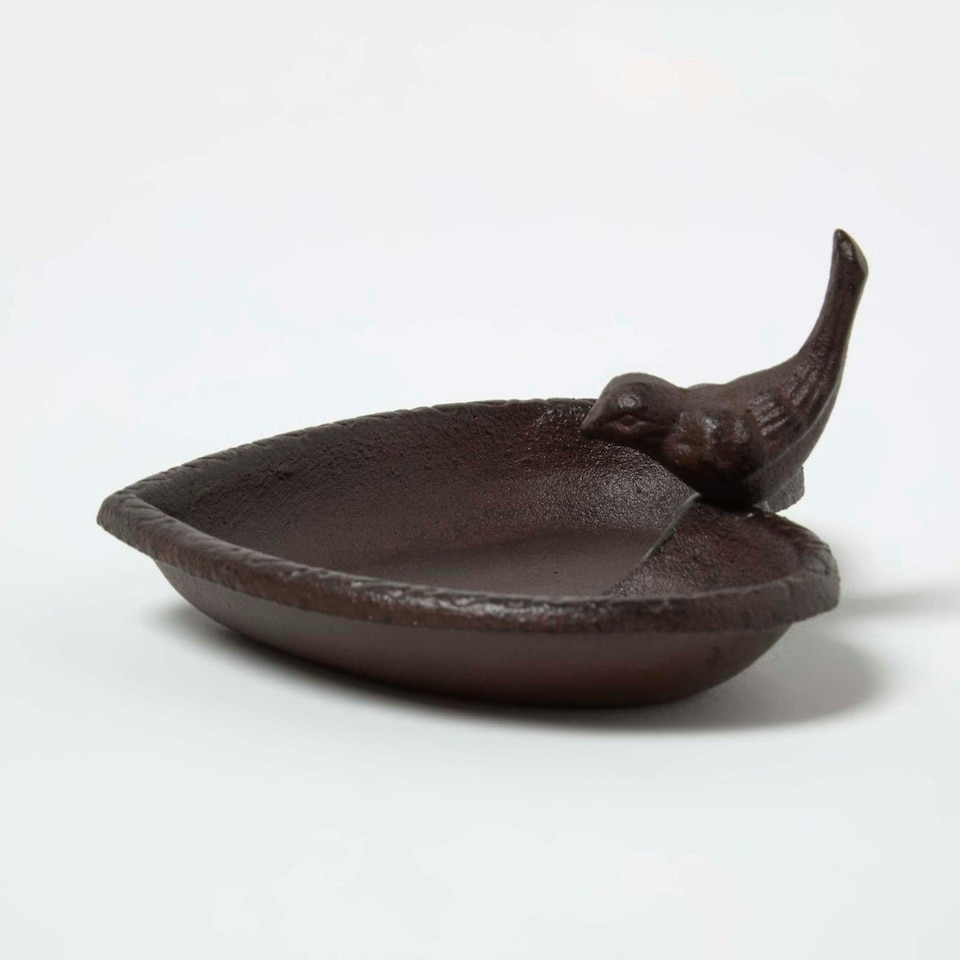 image 1 of Homescapes Brown Decorative Bird Rustic Heart Bird Bath Cast Iron