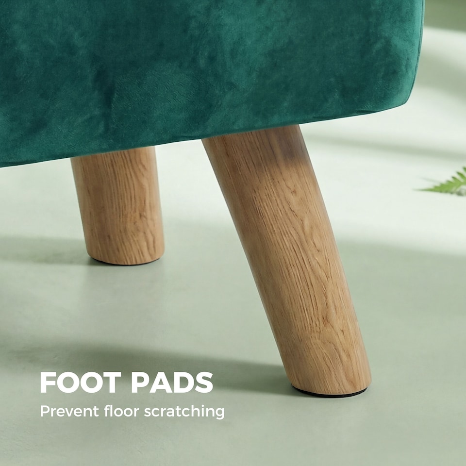 image 1 of HOMCOM Modern Footstool, Fabric Foot Rest with Rubber Wood Legs, Dark Green