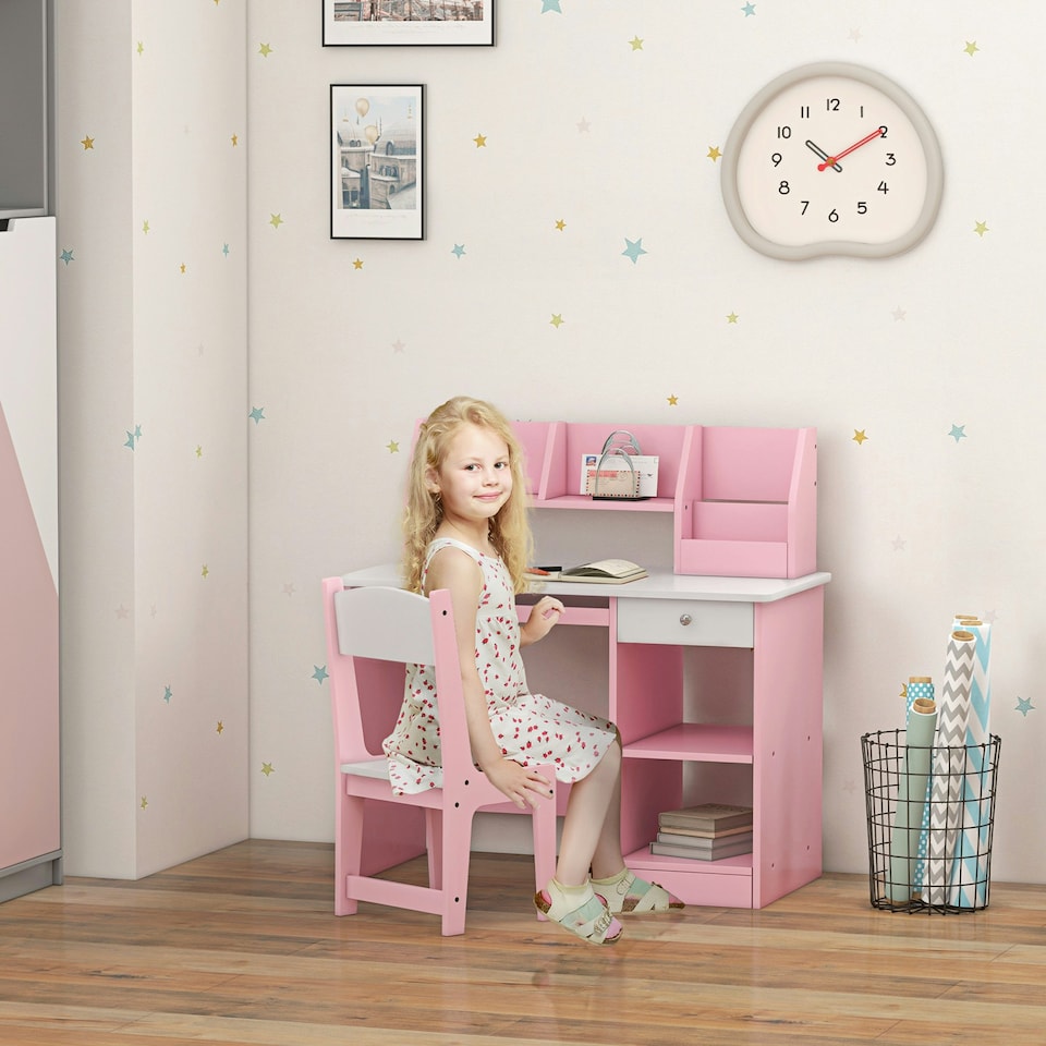 image 1 of ZONEKIZ Kids Desk and Chair Set with Storage, for Ages 5-8 Years 