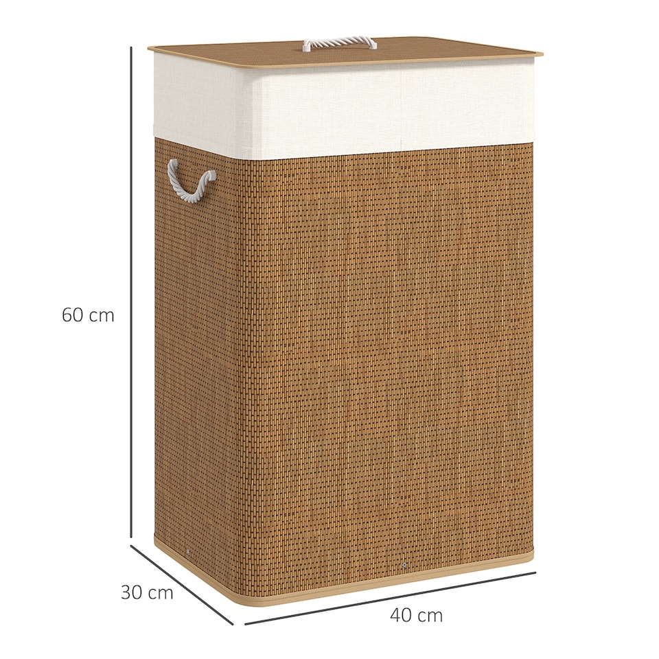 image 1 of HOMCOM Bamboo Laundry Basket with Lid, 72L Laundry Hamper with Rope Handles, Washing Basket with Removable Washable Liner Bag for Bathroom, Bedroom, Brown | Brown