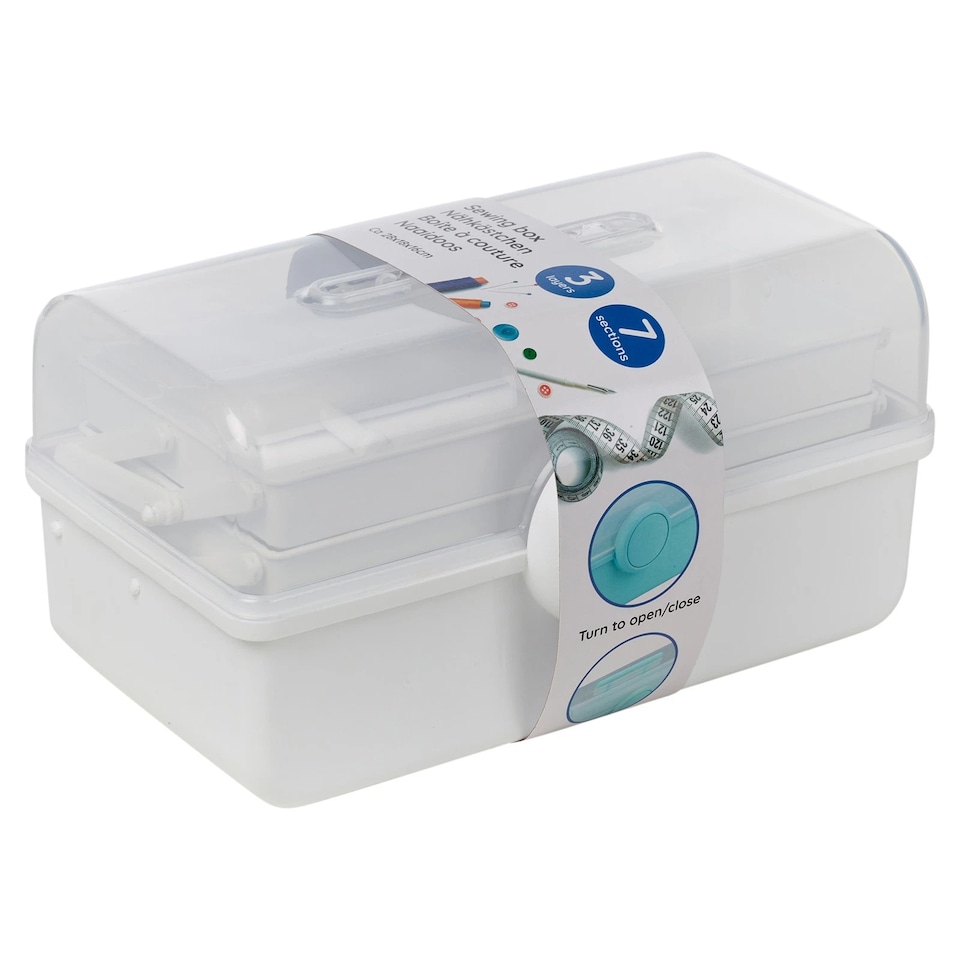 image 1 of Plastic Cantilever Sewing Craft Box 3 Tier Tray Organiser Storage Compartments | Multi | White